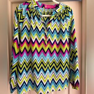 Macbeth Collection by Margaret Joseph’s Geometric Striped LS Blouse - size M